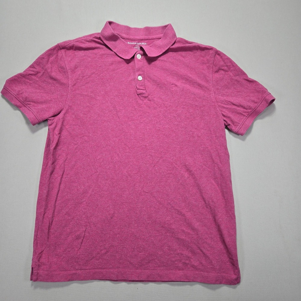 Banana Republic Pique Polo Shirt BR Logo‎ Mens Large Pink Short Sleeve Casual
